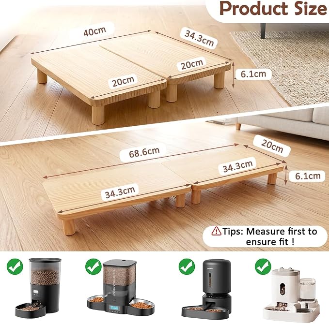 SZEE 2-Pack Cat Food Stand, Elevated Pine Wood Cat Feeder Stand for 2 Cats | Raises Feeder/Bowl by 2 3/8", for Dual-Bowl Automatic Cat Feeder Stand & Bowls - Image 4