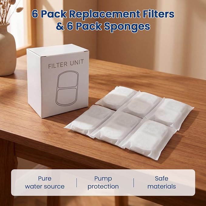 Cat Water Fountain Filter, 6 Pack Replacement Filters & 6 Pack Sponges for 74oz/2.2L & 135oz/4L Stainless Steel Cat Fountain, Pet Water Dispenser Filter - Image 7