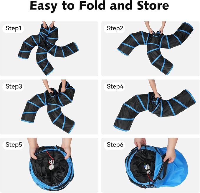 Joytale Cat Tunnel for Multiple Cats, 5-Way Indoor Tube Toy to Chase & Hide | Bell ball & Toy Mouse Included; Peekaboo Hole; Pops Open & Folds Into Zip Bag; Fits Cats to ~12 lb; Kittens & Rabbits Too - Image 6