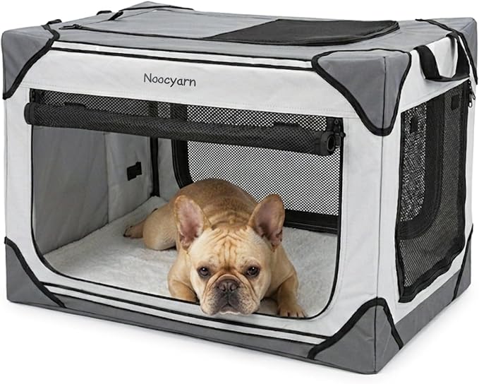 Collapsible Soft Dog Crate 26 Inch, Portable Travel Pet Crate for Small Dogs and Cats with 4-Door Mesh, Puppy Dog Kennel Indoor & Outdoor, Light Grey by Unknown
