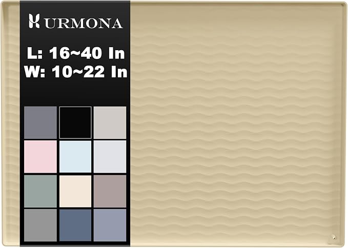 URMONA 16'' x 10'' Waterproof Silicone Under Sink Mat Cabinet and Counter Protector, Shelf Liner for Kitchen and Bathroom, Storage and Organizers, Litter Mat, Pet Cat Puppy Essentials(Khaki) by URMONA