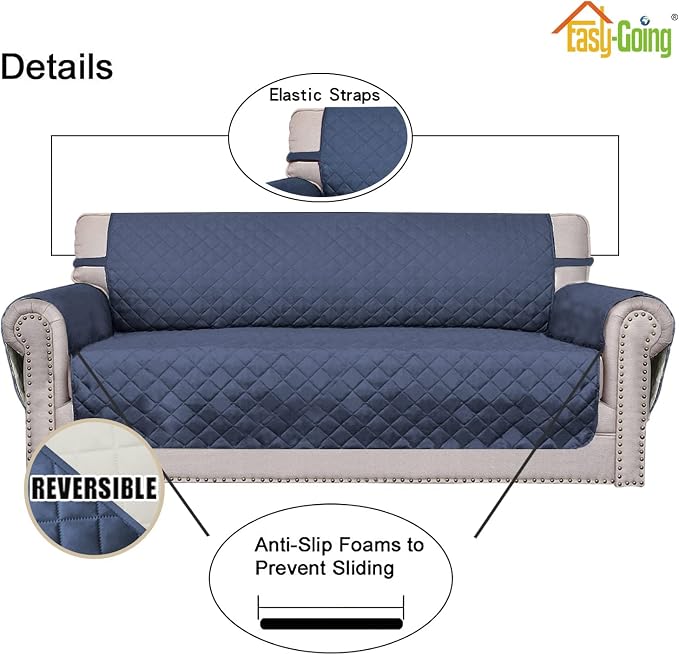 Easy-Going Reversible Couch Cover, Small Chair, Dark Blue/Ivory | Machine Washable Slipcover For Dogs, Water Resistant Furniture Mat For Living Room, Non-Slip Sofa Cover, Pet Friendly - Image 3