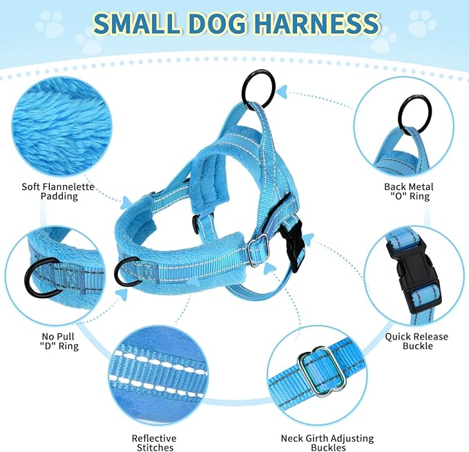Lukovee Small Dog Harness and Leash Set, No Pull Soft Padded Vest | Both Neck & Chest Adjustable, Reflective, Puppy Harness with 4ft Lightweight Anti-Twist Dog Leash for Small Dogs (LBL, XS) - Image 2