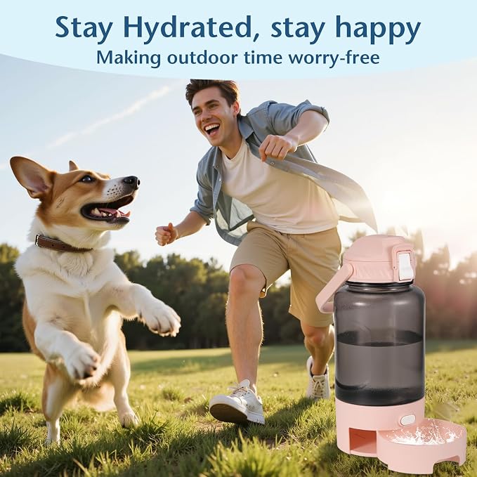 50oz Dog Water Bottle with Handle - Portable Pet & Human Water Dispenser for Hiking, Camping, Travel - Leakproof, BPA-Free, Outdoor Puppy Essential for Walking, Park, Beach (Pink) - Image 9