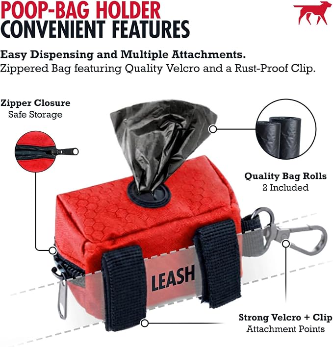 Tuff Pupper Dog Poop Bag Holder | Works with Any Dog Leash | Zippered Waste Bag Dispenser | Waterproof with Rust-Proof Clip | Convenient Lightweight Design | Includes 2 Rolls of Leak-Proof Bags - Image 4