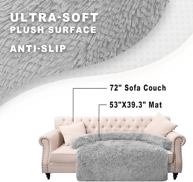 Calming Dogs/Cats Bed Mats, Dog Pad Washable Removable Couch Cover, Plush Long Fur Mat for Pets, Waterproof Lining, Perfect for Small, Medium and Large Dogs and Cats (Light Gray, 53"x39") - Image 6