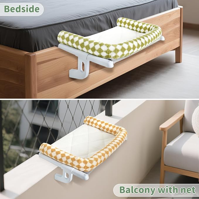 Sunhoo Cat Window Perch Hammock Sturdy Windowsill Bed Seat for Large Cats No Drilling No Suction Adjustable Kitty Shelf with Washable Cover Easy Assembly Holds up to 40 lbs 24.8 * 15 in (Brown, L) - Image 7