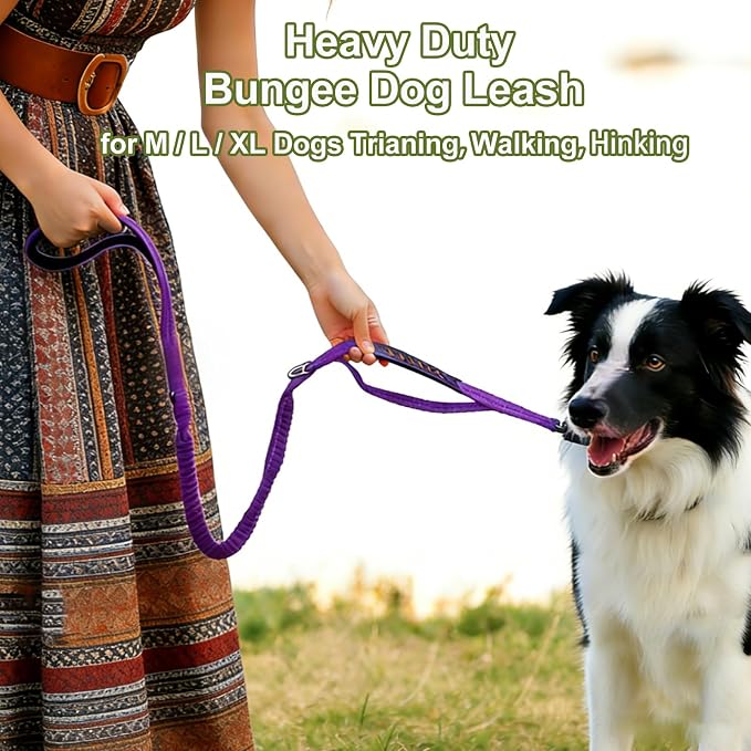 Dog Leash Heavy Duty, Reflective Bungee Leash Seat Belt for L Dogs Purple | 4-6FT Strong Shock Absorbing Tactical with 2 Padded Handles, Dog Tug Lead for Large XL Dogs Walking Running Training - Image 5