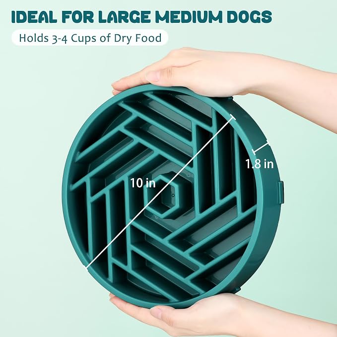 WHIPPY Slow Feeder Dog Bowl, Puzzle Maze Design to Slow Down Eating, 3-Cup Capacity, Anti-Gulping Food Bowl for Medium & Large Dogs,Green - Image 4