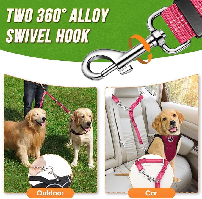 AUTOWT Double Dog Leash, No Tangle 360°Swivel Rotation Reflective Lead Attachment Adjustable Length Dual Two Dogs Lead Splitter, Comfortable Shock Absorbing Walking Training for 2 Dogs - Image 4