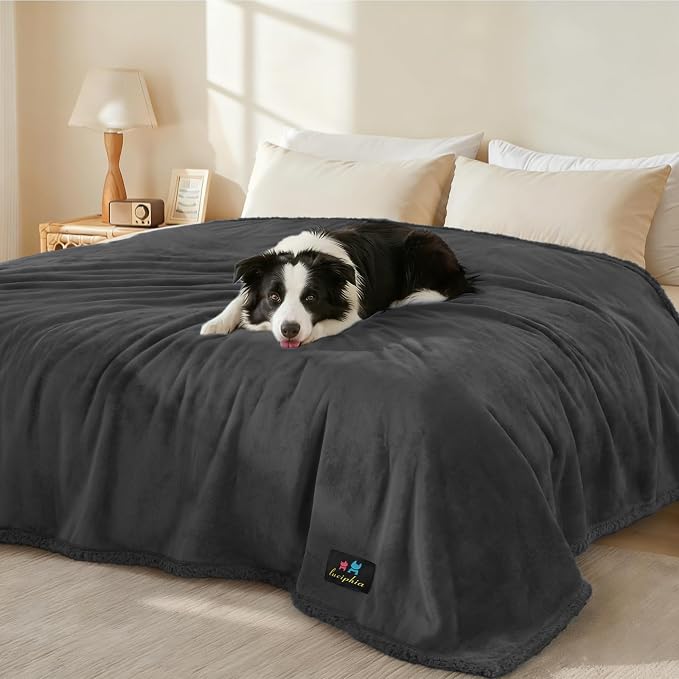 Luciphia Waterproof Blanket for Large Dog, Reversible Sherpa Bed Cover | waterproof pet blanket sherpa fleece reversible couch cover bed protector from spills scratches, Black 100" x 85" - Image 9