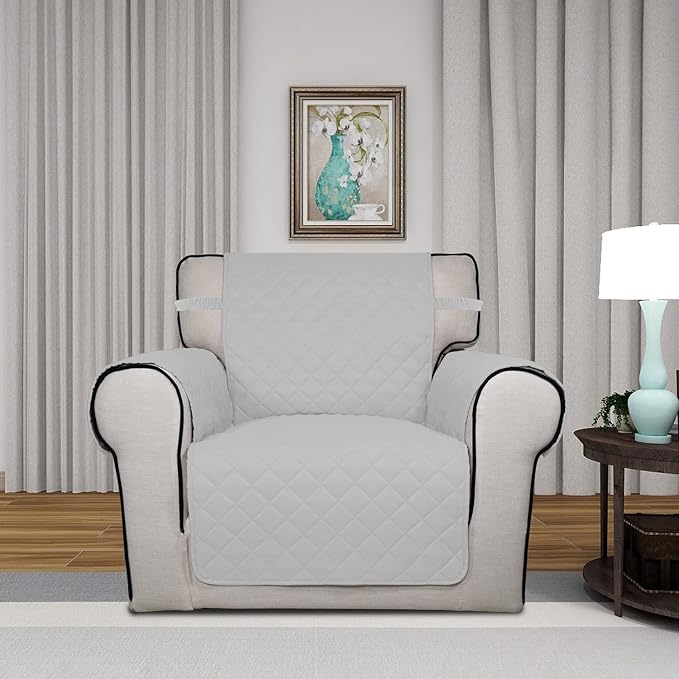 PureFit Reversible Chair Sofa Cover Dog Couch Covers for Sofa, 25.5 in | Light Gray/Ivory, Water Resistant Couch Protector, Washable Pet Couch Cover with Non Slip and Elastic Straps For Kids - Image 2