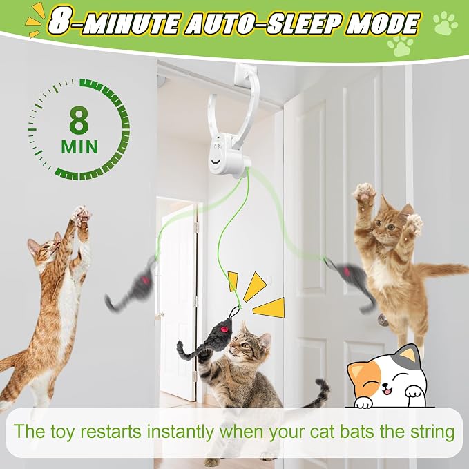 Automatic Hanging Interactive Cat Toy for Indoor Cats,Clip-On Doorway Cat Toy for Bored Adult Cats & Kittens,USB Rechargeable Motion Cat Enrichment Toy for Chase Exercise,Multi-Cat Homes(White) - Image 2
