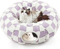Cat Tunnel Bed with Washable Cushion for Indoor Cat, Donut Cave Tube Toys for Kitten Puppy Rabbit, Purple by Unknown