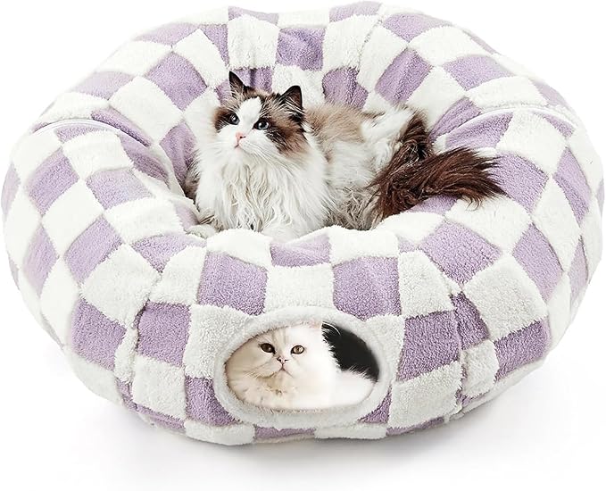 Cat Tunnel Bed with Washable Cushion for Indoor Cat, Donut Cave Tube Toys for Kitten Puppy Rabbit, Purple by Unknown