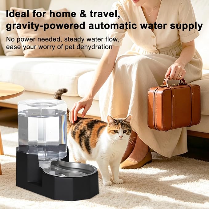 Sfozstra 5L Cat Gravity Water Bowl Dispenser: Stainless Steel Bowl | No Power Needed / No Filter Required / Spill Proof Design / Easy Cleaning / Cats & Small Dogs / Home Crate Area & Travel - Image 3