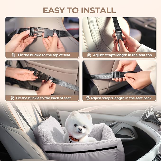 BurgeonNest Dog Car Seat for Small Dogs & Cats Under 25 lbs, Black Grey - Image 6