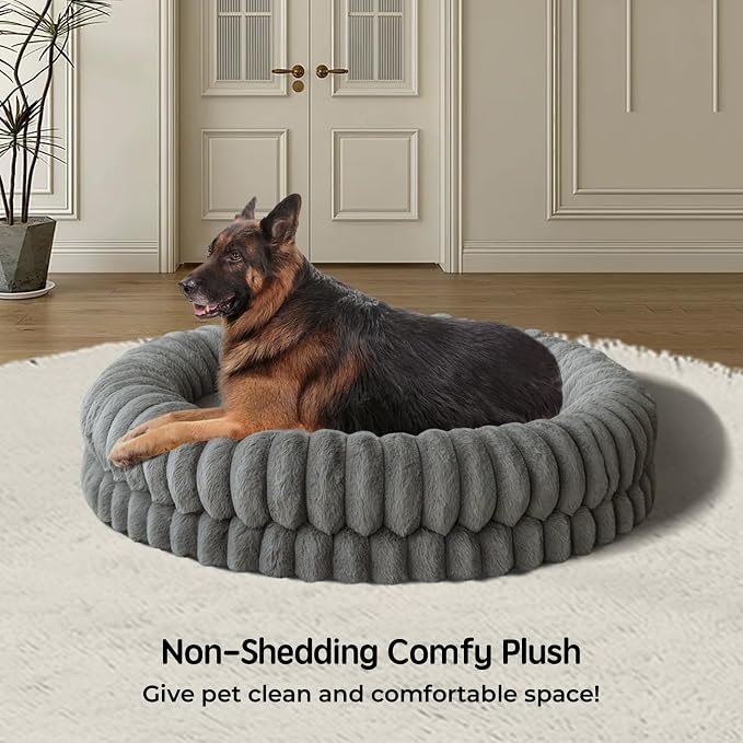 BALANCE Luxury Donut Dog Bed, 43 Inches Round Dog Beds Large Sized Dogs Washable, Orthopedic Calming Dogs Bed for Pets with Anti-Slip Bottom, Gray - Image 2