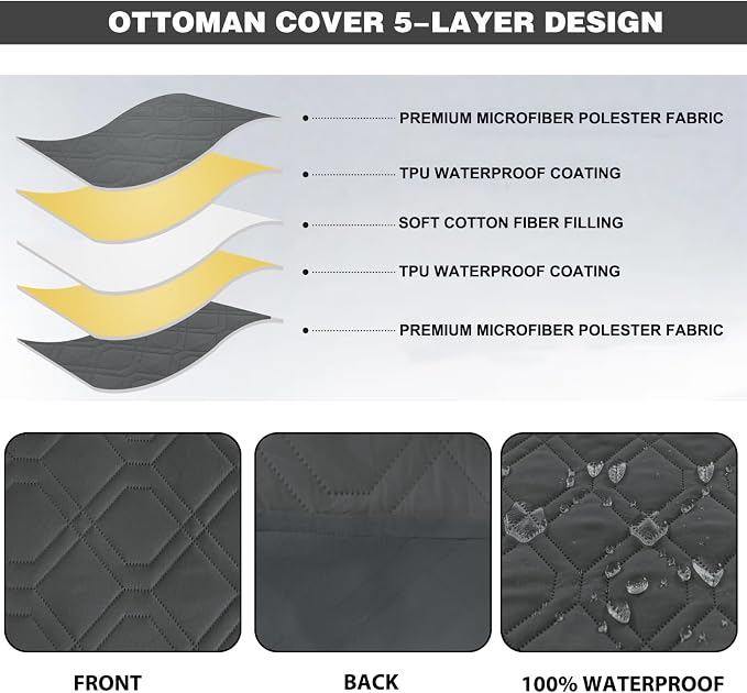 Ottoman Cover Square,Waterproof Square Ottoman Covers Thick Slipcover for Living Room,Washable Storage Footstool Furniture Protector for Dogs,Pets,Charcoal Grey,X-Large - Image 3