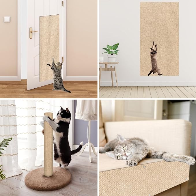 Cat Scratch Mat, 78.7"x15.8" Trimmable Self-Adhesive Cat Scratcher Carpet, DIY Cats Scratch Furniture Protector for Couch, Sofa, Wall & Door, Protector from Cat Claws (Beige) - Image 6