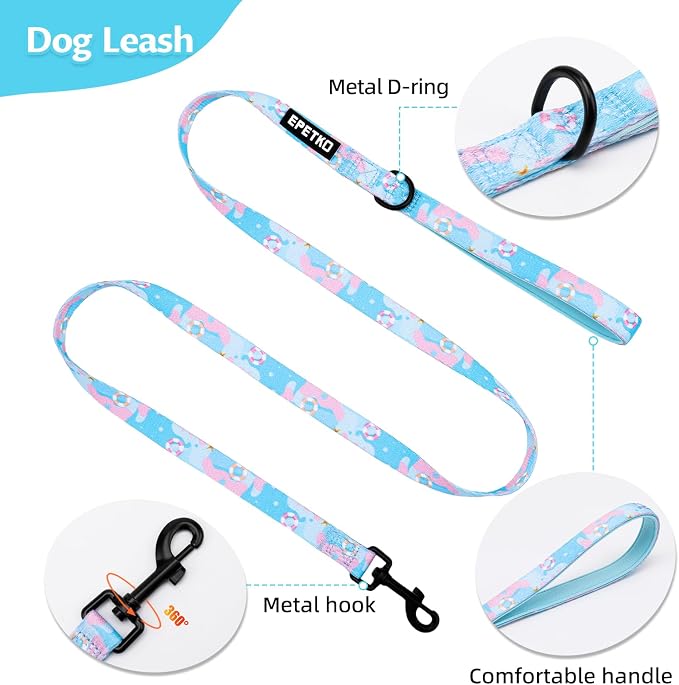 Small Dog Harness and Leash Set of 6, No Pull Soft Lightweight Mesh Puppy Harness， Adjustable Cute Floral Pattern Pet Harness for Small Medium Dogs (Blue Sea, XS) - Image 6