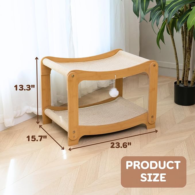 AIXINPET Two-Level Sisal Cat Scratcher Bed - Sturdy Cat Scratching Post with Scratch Pad&Hammock Bed, Comfortable Cats Bed for Indoor Kittens&Adult Cats -Sturdy Wooden Frame,Protect Furniture - Image 9