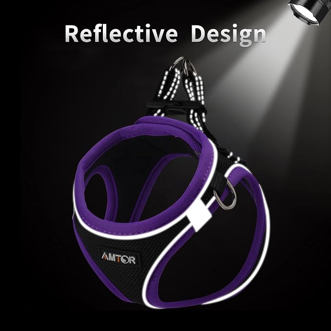 AMTOR Small Dog Harness with Leash Set, No Escape Easy Walk Puppy Harnesses for Training Walking, Step-in Reflective Soft Dogs Vest for XS S Medium Extra-Small Large Sized Dog(Black/Purple,M) - Image 4