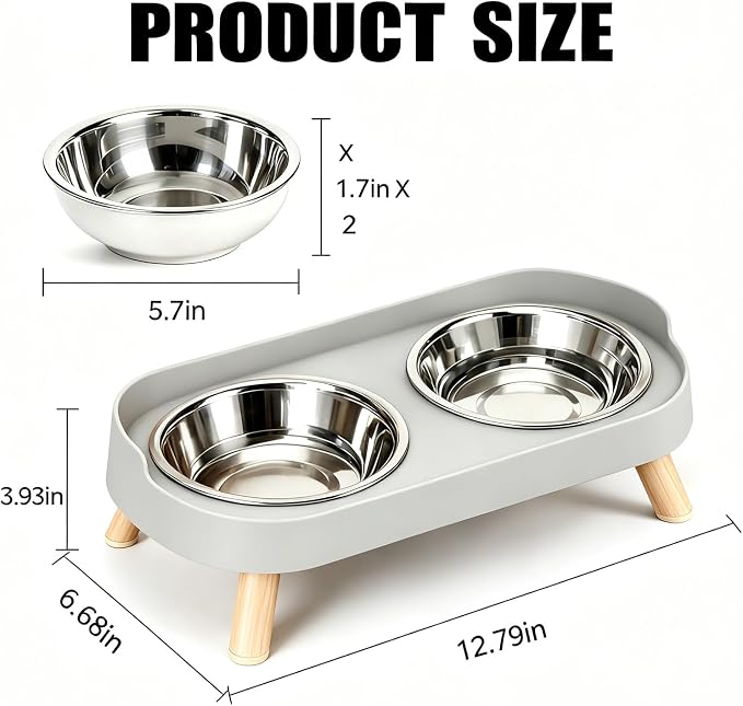 Elevated Cat Bowls, 2 Stainless Steel Raised Cat Food and Water Bowl Set, Splash Proof & Non-Slip, Whisker Fatigue Friendly, Dishwasher Safe for Cats and Small Dogs - Gray - Image 3