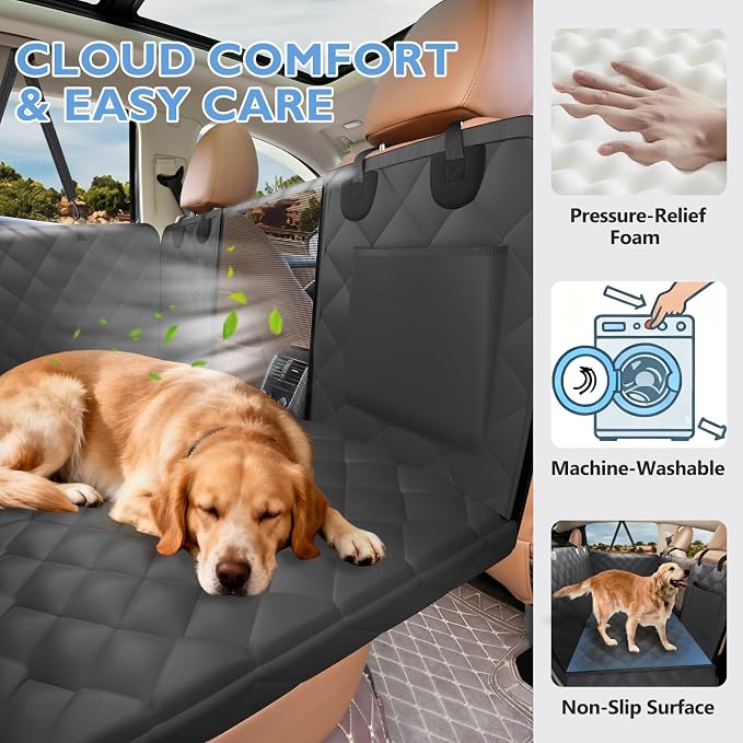 Hard Bottom Dog Car Seat Cover for Back Seat, with Egg Crate Foam | Backseat Extender, Dog Hammock for Cars, SUVs, Sedan, Holds 420lbs, Sturdy Oxford, Large Space, Soft Pet Car Bed, Waterproof - Image 7