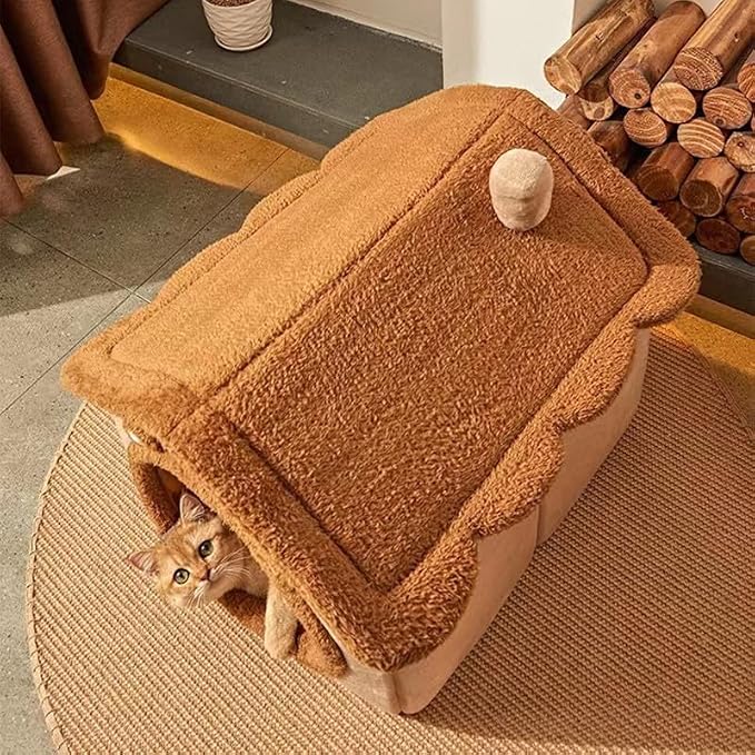 Cat Beds for Indoor Cats, Cute Bear Shape Cat Bed Cave, Brown | Pet House Cats Tent with Removable Cushion Pillow for Kittens Puppy Small Dogs - Image 5