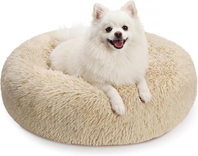MIXJOY Orthopedic Dog Bed Comfortable Donut Cuddler Round Pet Beds Ultra Soft Washable Dog and Cat Cushion Bed (23'', Ivory Beige) by MIXJOY