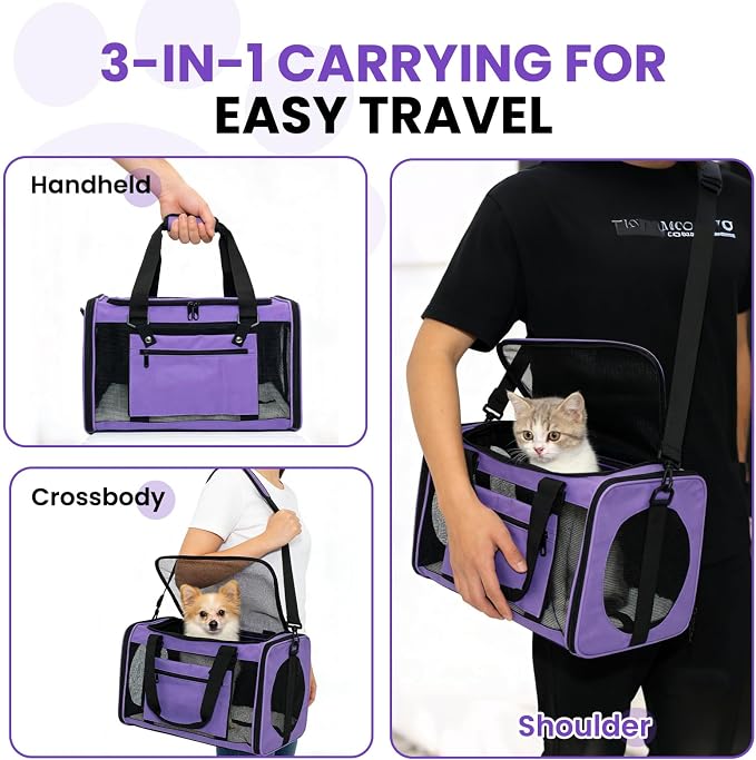Soft-Sided Cat Carrier 18x11x11 in Expandable Travel Pet Bag 15LBS | For Cats and Small Dogs with Anti-Scratch Mesh Washable Mat Collapsible Escape-Proof Airline Approved with Shoulder Strap - Image 7