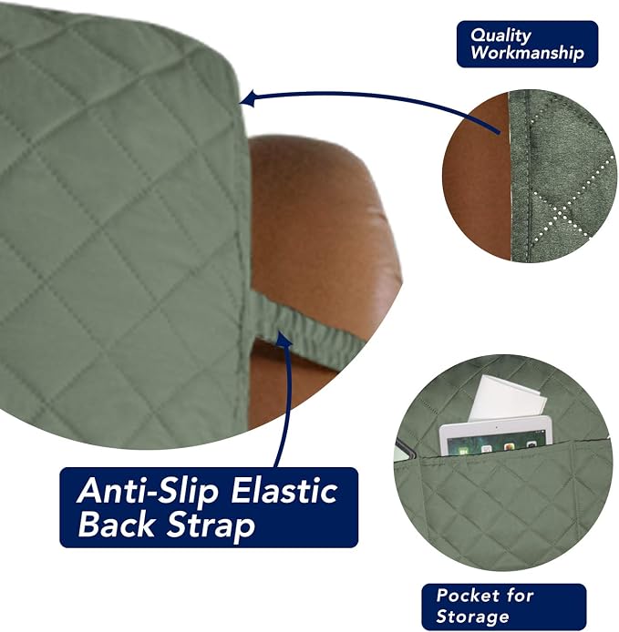 PureFit Reversible Recliner Chair Covers Couch Covers for Dogs, 28 in | Greyish Green/Beige, Water Resistant Couch Protector, Washable Pet Couch Cover with Non Slip and Elastic Straps For Kids - Image 3