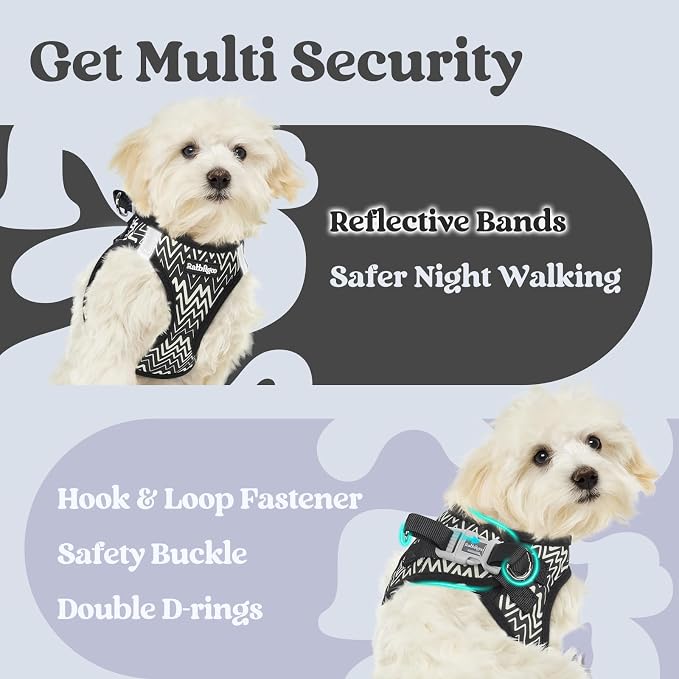 rabbitgoo Step-in Small Dog Harness, Puppy Vest for Small Sized Pet | Easy Put on and off, Lightweight, Soft, Breathable Quick-Dry Air Mesh for Comfortable Secure Walking, Black Zigzag XS - Image 8