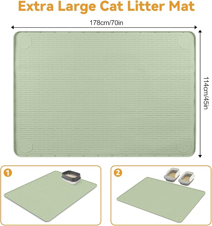 Silicone Cat Litter Mat 70"x45" Cat Mat for Litter Box, Green | Extra Large Cat Litter Trapping Mat, Non-slip, Foldable, Waterproof Pet Mat with Raised Edge, Rubber Mat for Floor - Image 2