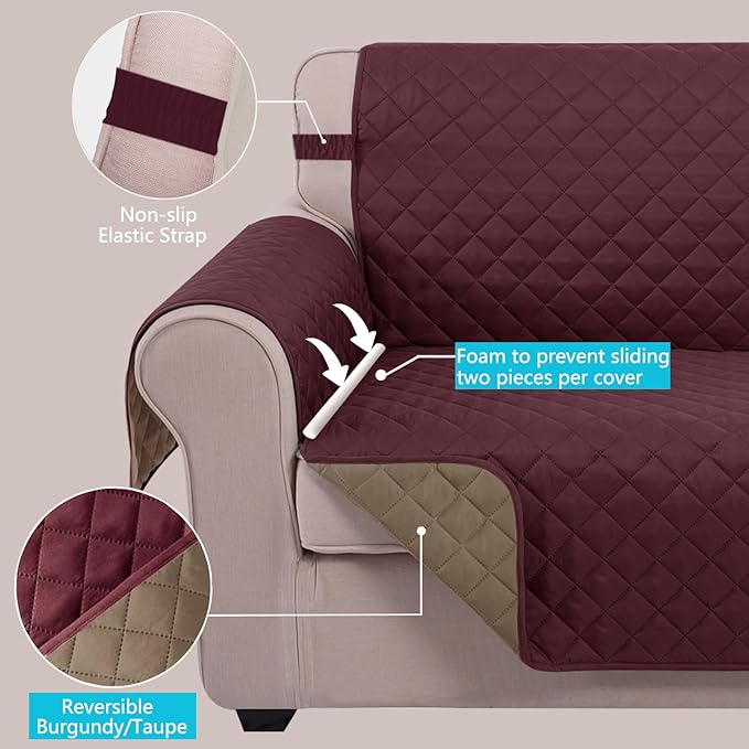 U-NICE HOME Reversible Oversized 28''Chair Covers, Burgundy/Tan | Armchair Cover for dogs Washable, Pet Friendly, Elastic Straps, Water Repellent, Diamond Quilted - Image 3