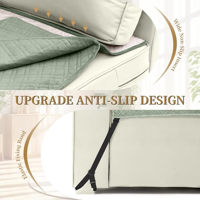 Velvet 100% Waterproof Loveseat Covers Washable Love Seat Couch Covers for 2 Cushion Couch Sofa Pet Friendly Sofa Slipcovers for Dogs Furniture Protector with Pockets (Medium, Sage) - Image 3