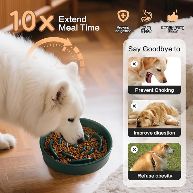 8.25'' Ceramic Slow Feeder Dog Bowls - Petal Shape Modern Dog Food Dish for Medium and Large Breeds, Puzzle Maze Bowl to Slow Down Eating, Anti-Gulping, Dishwasher & Microwave Safe, Green - Image 4