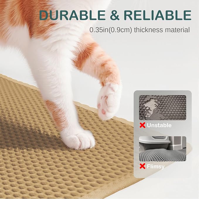 24''x 14.9''Inch Cat Litter Trapping Mat, Double Layer Waterproof Proof Litter Box mat, Non-Slip Design, Reduces Litter Scatter, Easy to Clean, Beige Cat Litter Mat - Image 2