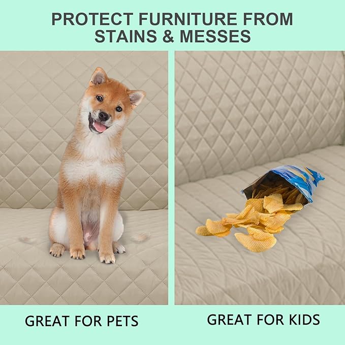Reversible Recliner Chair Covers, 23" Chair, Sand/Beige | Chair Covers for Living Room with Elastic Straps, Water Repellent, Chair Protectors Covers for Dogs - Image 5