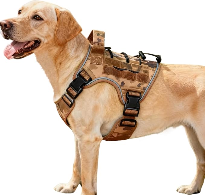 Heavy-Duty Tactical Dog Harness for Large Dogs, No Pull Adjustable Reflective Pet Vest with Molle System, K9 Military-Grade Control for Service Training, Outdoor & 10+ Breeds, Desert Camo, Medium by Bruvoalon