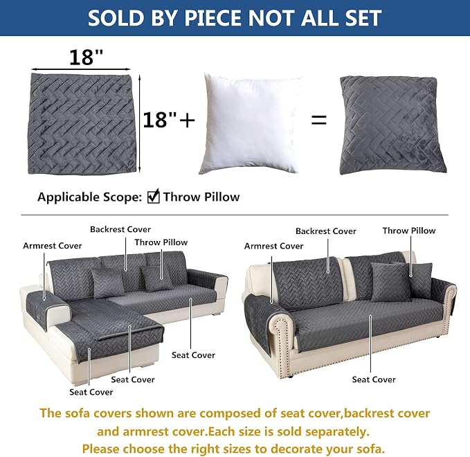 Eismodra Throw Pillows,Couch Cover,Sofa Cover,Sectional Couch Covers for 3 Cushion Couch,Sofa Slipcovers for Dogs Cats Pet Loveseat Recliner Leather L Shaped,Dark Gray 18 x 18 Inches (Only 1 Piece) - Image 5