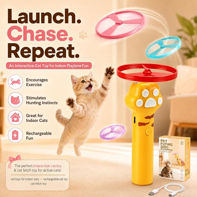 Cat Toy Launcher for Kitten Toys, Cat Toys Interactive, Automatic Cat Toy | Interactive Cat Toys for Indoor Cats, Cat Fetch Toy Launcher with 10 Discs, Cat Toys for Bored Indoor Adult Cats,Best Cat Toy - Image 5