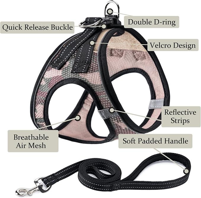 Dog Harness with Leash Set, Step-in Adjustable Puppy Pet Vest,Camo Set XXS | Lightweight Breathable Air Mesh, Night Safety Reflective, No Pull Puppy Vest Harnesses for Small Medium Large Dogs, Cats - Image 2