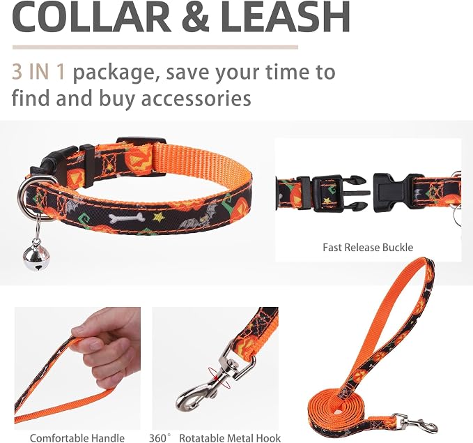 PUPTECK Dog Harness, Collar and Leash Set No Pull for Small Medium Sized | Halloween Puppy Step-in Escape Proof Reflective No Choke Pet Cat Adjustable Walking Vest - Image 4