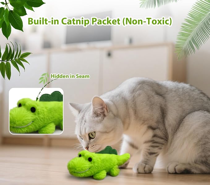 Interactive Cat Toys for Indoor Cats – Auto Moving Alligator with 360° Random Movement & Tail Wagging, Rechargeable Cat Exercise Toy with Catnip, Self-Play Fun for Bored Adult Cats-Set - Image 5