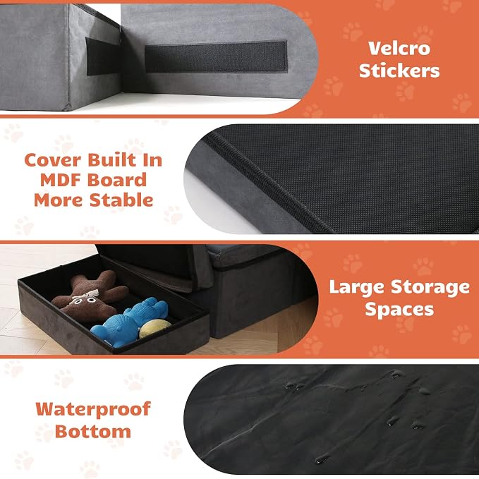 Foldable Dog Stairs with Storage | 2-Step Non-Slip Pet Steps for High Beds and Couch, Hidden Storage Dog Ladder for Small & Medium Dogs, Cats, Grey - Image 7