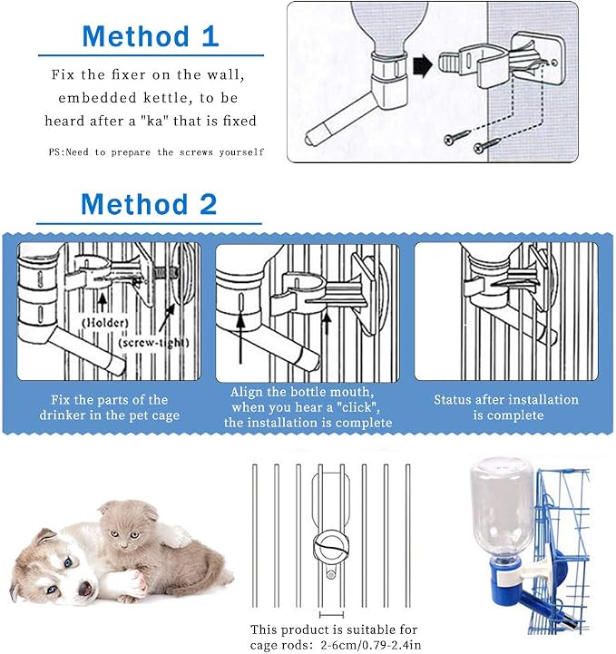 Andiker Dog Water Bottle for Crate, No-drip 350ml Dog Water Dispenser Adjustable and Detachable Installed on the Kennel Cage Water Bottle for Dogs and Puppy Drinking Water - Image 5
