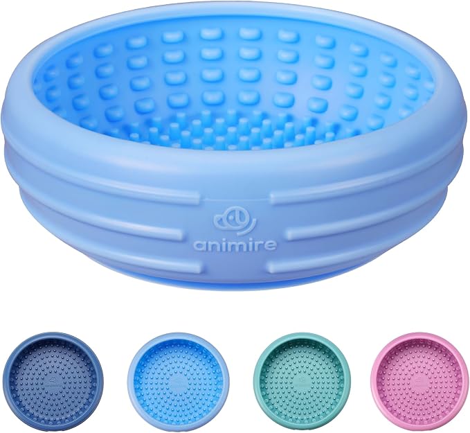 Dog Lick Bowl, Animire Freeze Lick Mat for Dogs, Non-Slip Slow Feeder Licking Bowl Enrichment Treat for Distraction Anxiety Relief, Food Grade Silicone, Dishwasher Safe(Baby Blue,L) by Animire