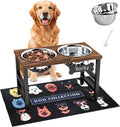 10" Tall Elevated Dog Bowls, Wooden & Metal Raised Dog Bowl Stand with 2 Stainless Steel Bowls-1700ml Capacity & Non-Slip Mat, Easy-Clean for Indoor/Outdoor Use by ADENGL